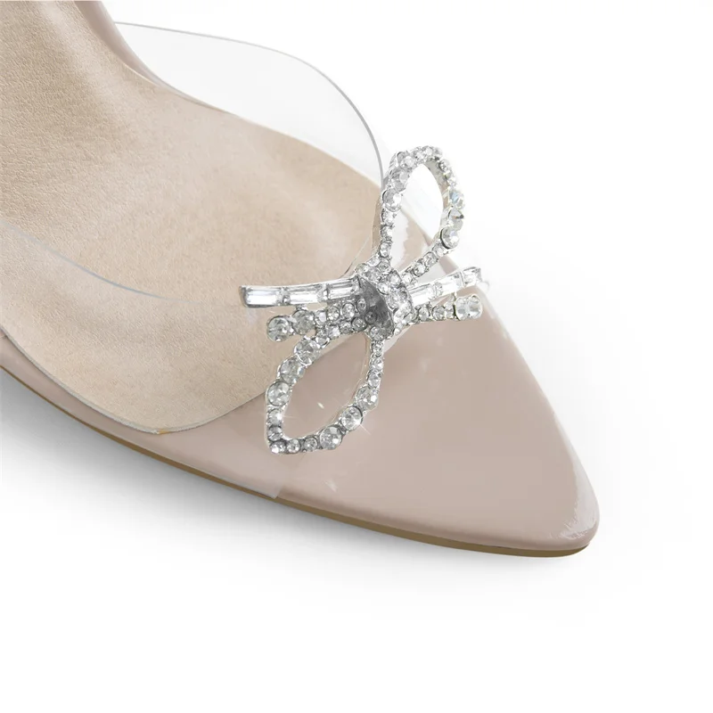 Onlymaker Summer Concise Sandals Pointed Peep Toe Crystal Butterfly-knot Transparent Strange Style Exquisite High Heels