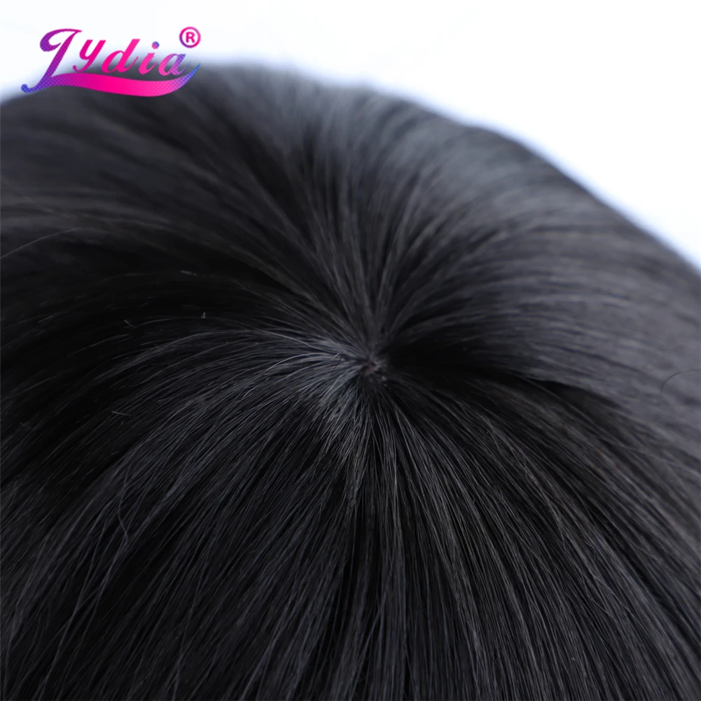 Lydia Synthetic Wigs For Women 100% Kanekalon Black 1B# Bob Wig 14 Inch Heat Resistant With Free Side Neat Bang