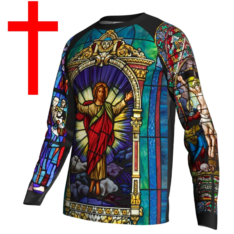 

Long Sleeve Motocross Jersey, Jesus Jacket, Bicycle, MTB Bike, Downhill Wear, Church Clothing, Road Riding, Mountain, Loose Top