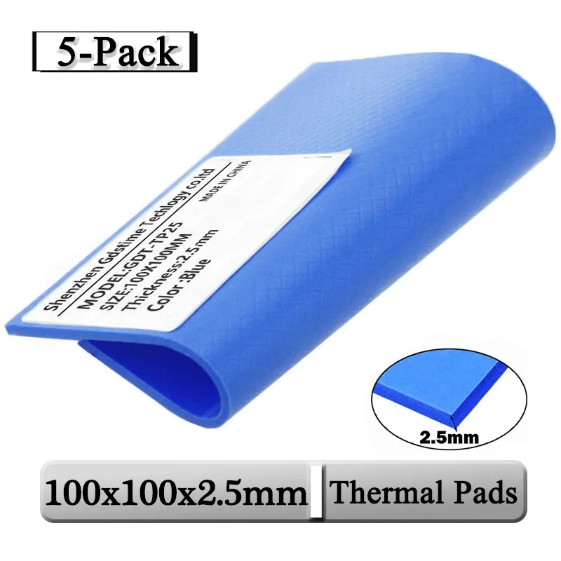 5 Cái/lốc Gdstime 100X100X2.5Mm 2.5Mm Độ Dày CPU Xanh Pad 100Mm X 2.5mm Kích Thước Dẫn Điện Silicone Nhiệt Miếng Lót
