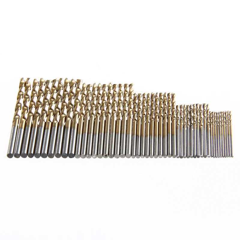 Brocas helicoidales recubiertas de titanio, juego de brocas de acero alto para carpintería, plástico y aluminio, HSS, 1/1, 5/2, 0/2, 5/3mm, 50 Uds.