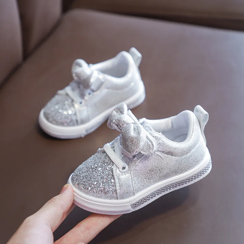 2019 new Fashion Sequin Bow Girls shoes Sneakers Toddler Little Kid Casual Trainers Children Non-Slip Shoes 1 2 3 4 5 6 Year Old