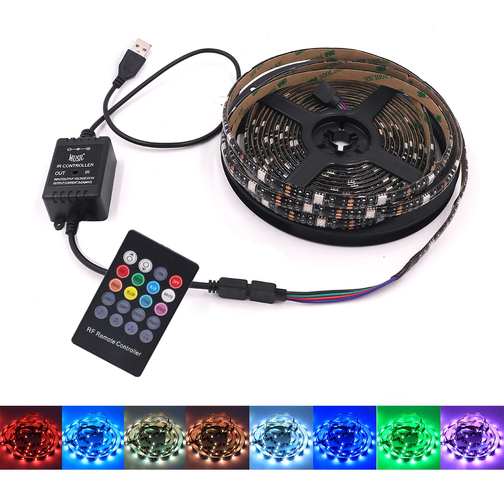 

5V RGB USB LED Strip Light 5050 DC5V 30LED 60LED Color Changing 17Key 20Key Remote Controller Flexible Strips Music Sync