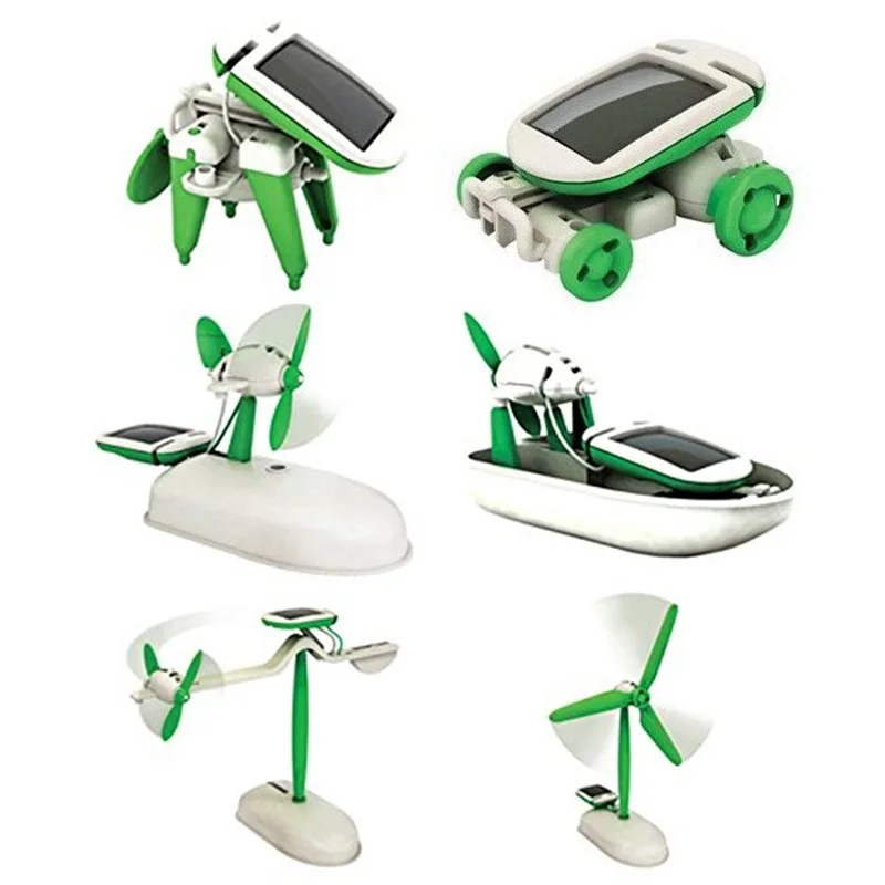 6 in 1 Solar Toys educational solar kit Power Robot Kit DIY Assemble Gadget Airplane Boat Car Train Model Science Gift for Kids