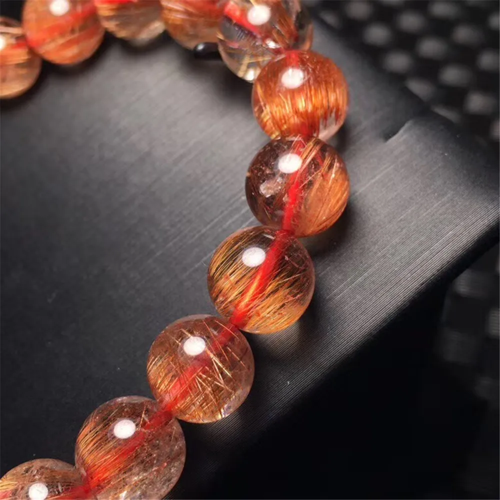 10mm Top Natural Copper Rutilated Bracelet For Woman Lady Man Cat Eye Round Beads Lucky Stretch Wealthy Gemstone Jewelry AAAAA