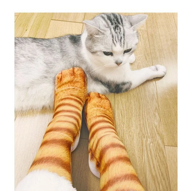 3 Pairs Animals Cat Socks Unisex 3D Printed Funny Tiger Leopard Paw Middle Tube Socks Fashion Happy Gift Combination Female