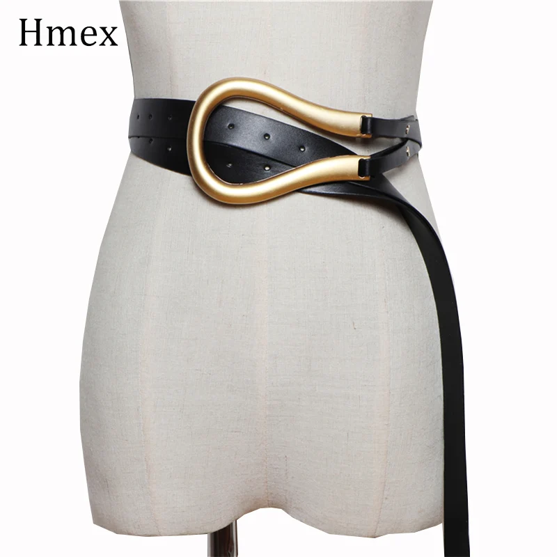 Ceinture large en cuir noir pour femme, marque de luxe, designer, mode, structure dorée, environnement pour jean, robe