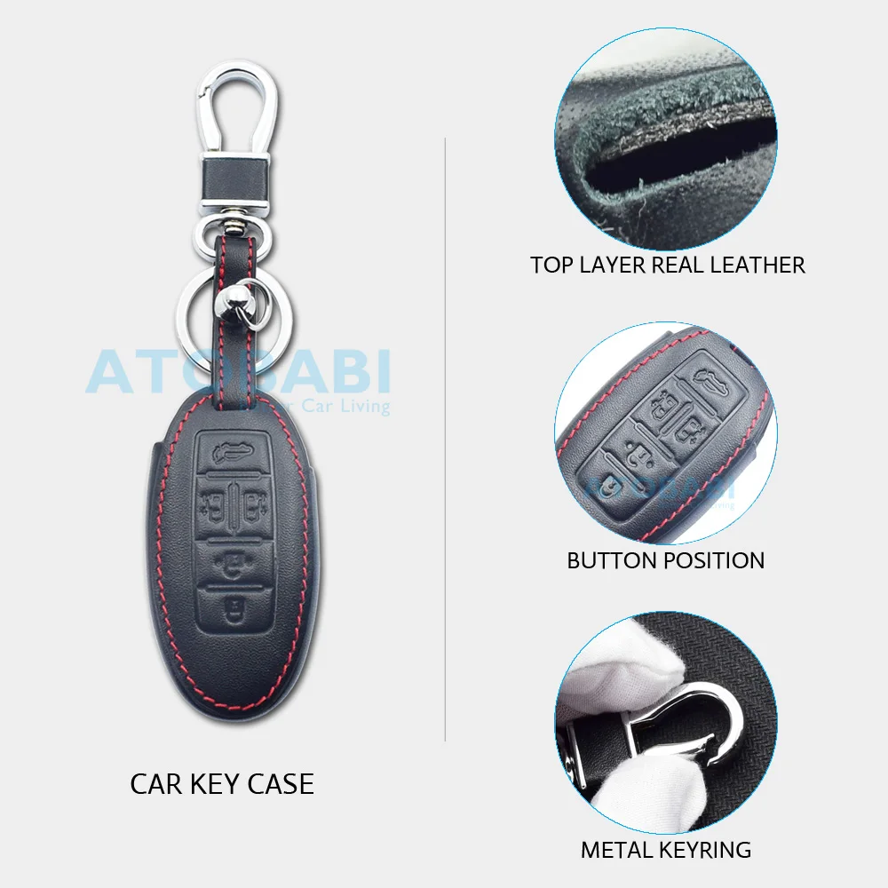 Real Leather Car Key Case For Nissan Quest MPV Elgrand NV200 Evalia Serena 5 Buttons Remote Fobs Skin Bag Keychain Keys Cover