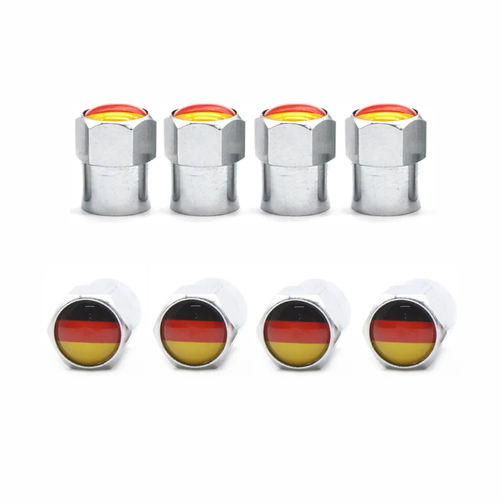 4 Pcs/Set Aluminum Alloy/Copper Germany National Flag Tire Valve Stem Cap Tire Wheel Stem Air Valve Caps for Auto Cars