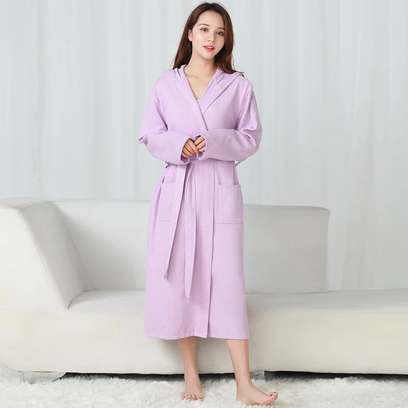 Autumn New Lovers Hooded Robe 100% Cotton Waffle Robe Unisex Bath Robe Winter Warm Bathrobe Sleeprobe New Arrival Homewear