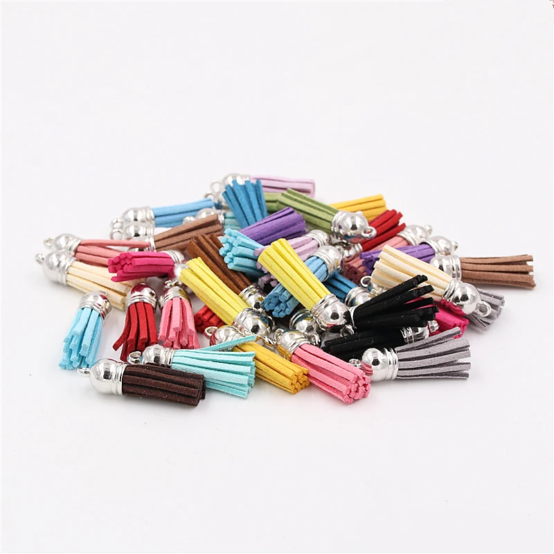 50pcs 38mm Leather Tassel For Keychain Cellphone Straps Jewelry Fiber Fringe Suede Tassel DIY Pendant Summer Jewelry Findings