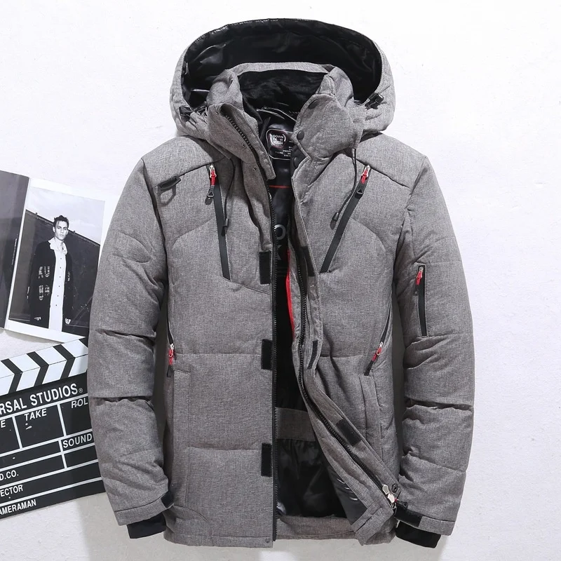 Chaqueta de plumón de pato con capucha para hombre, Parkas gruesas y cálidas con múltiples bolsillos para exteriores, abrigo de nieve acolchado blanco, Invierno