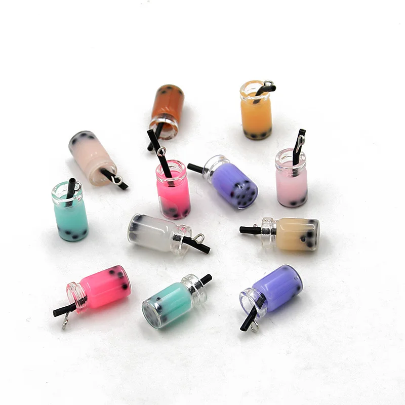 10Pcs 9 color 18*10mm 3D Milk Tea Pendants Box Glass Charms For DIY Jewelry Craft Earring Keychain Accessories