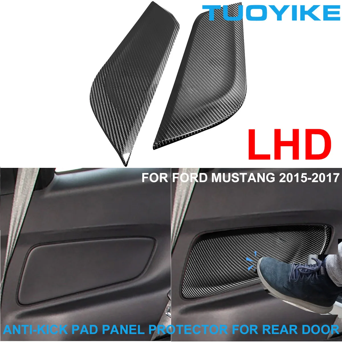 

LHD Car Styling Real Carbon Fiber Anti-kick Protector Pad Decoration Cover Panel Trim Sticker Rear Door For Ford Mustang 2015-17