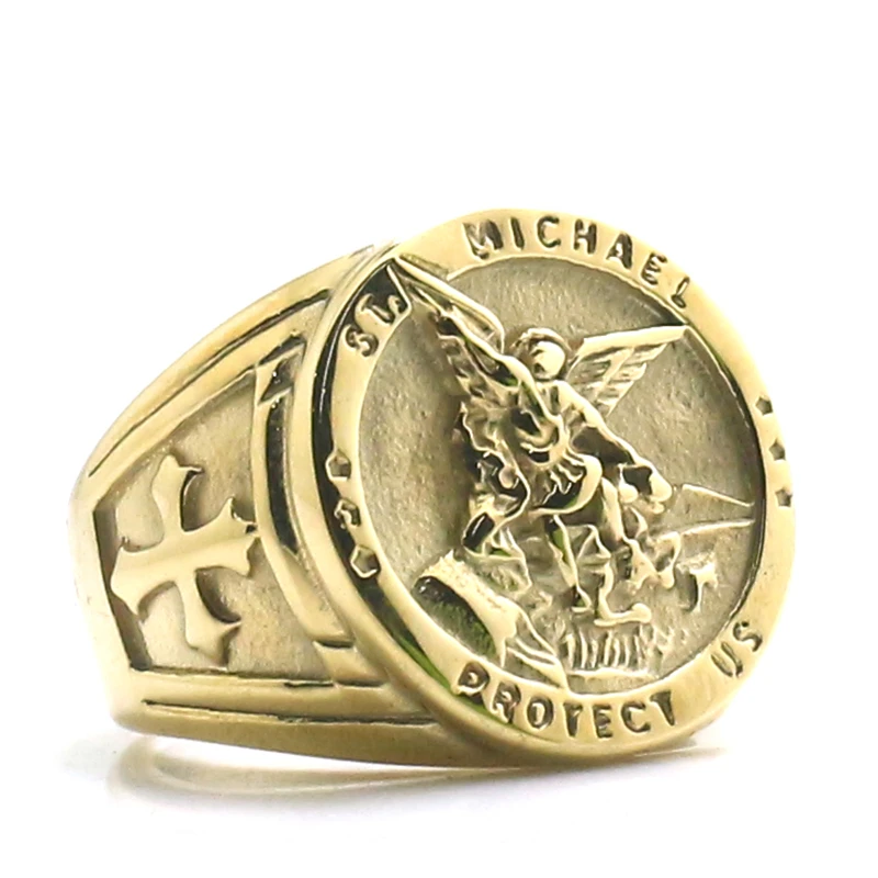 Size 6 To size 15 Mens Cross Saint Michael Protect US 316L Stainless Steel Newest Ring