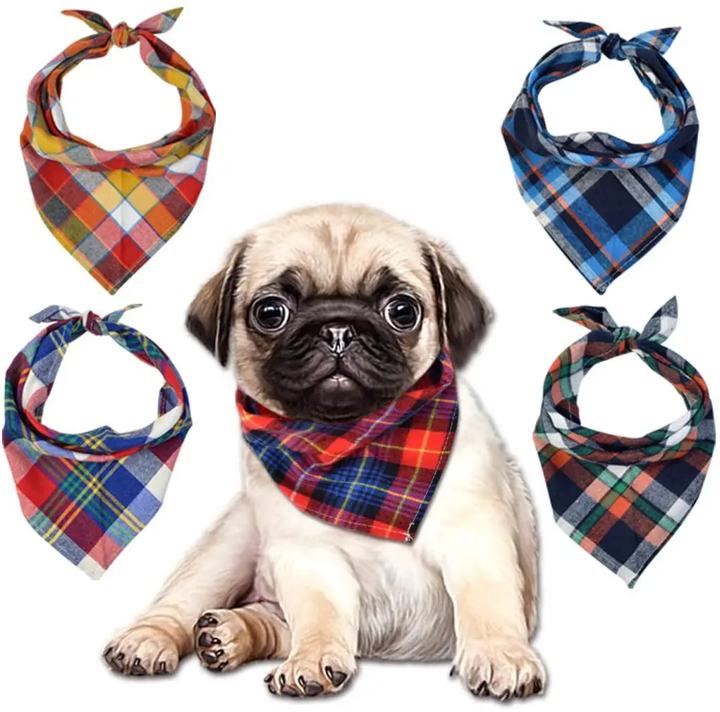 30/50 Pcs Plaid Dog Bandana Lot For Small Large Dogs Personalized Pet Bulk Dog Face Bandana Washable Dog Bandanas