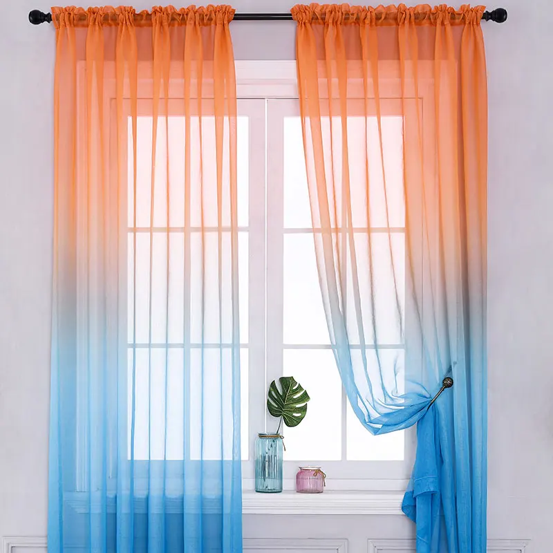 Modern Gradient Tulle Window Curtains For Living Room 3D Color Organza Yarn Sheer Voile Curtain For Bedroom Kitchen Drape Decor