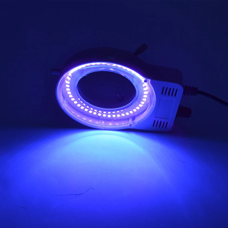 Fonte de luz azul led anel de luz ajustável lâmpada iluminadora para microscópio de zoom estéreo ajustável 0 - 100% com adaptador de alimentação