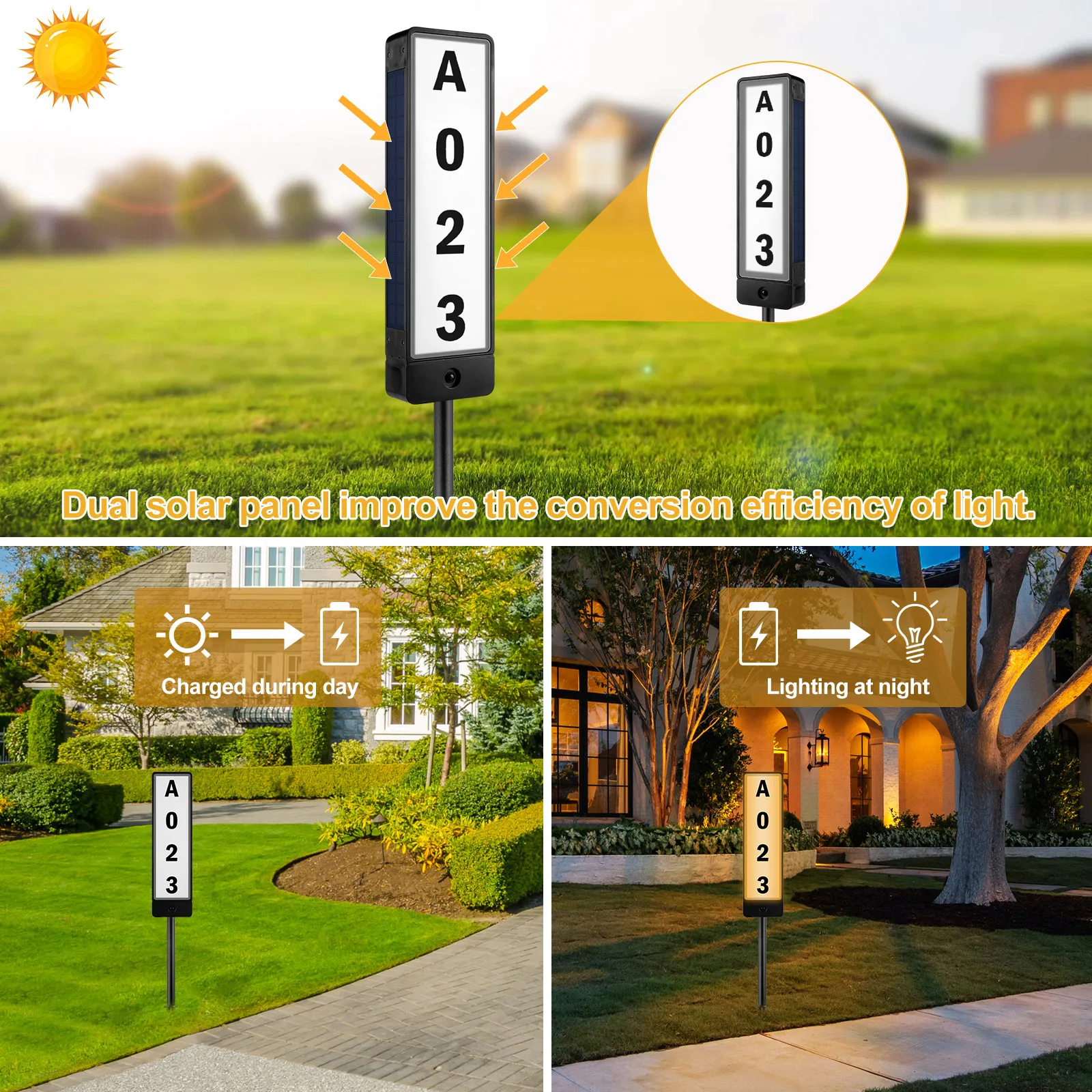 T-SUN Solar Powered Door Number Light Apartment House Porch Numbers Light With Backlight Solar LED Light Outdoor for Home Yard