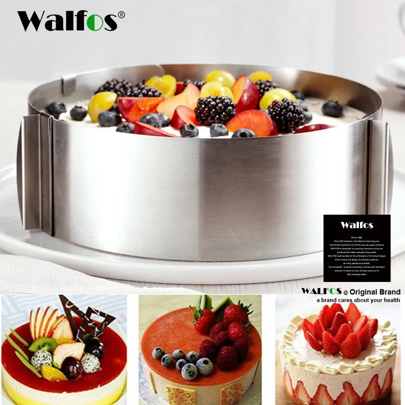 WALFOS Food Grade Stainless Steel Adjustable Cake Pan Retractable Circle Mousse Ring Mould Baking Tool Set Cake Mold Bakeware