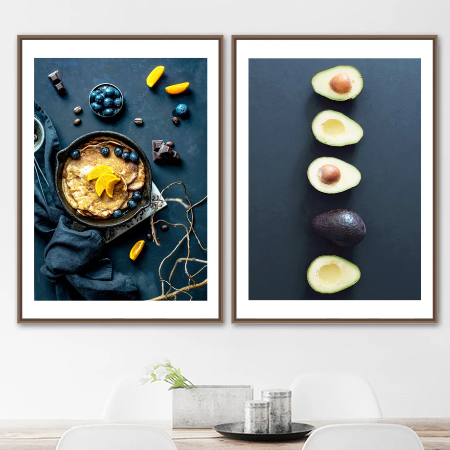Pósteres impresos nórdicos para decoración del hogar, círculo de Chocolate, café, arándano, aguacate, pintura, arte de pared, lienzo, imágenes modulares de cocina