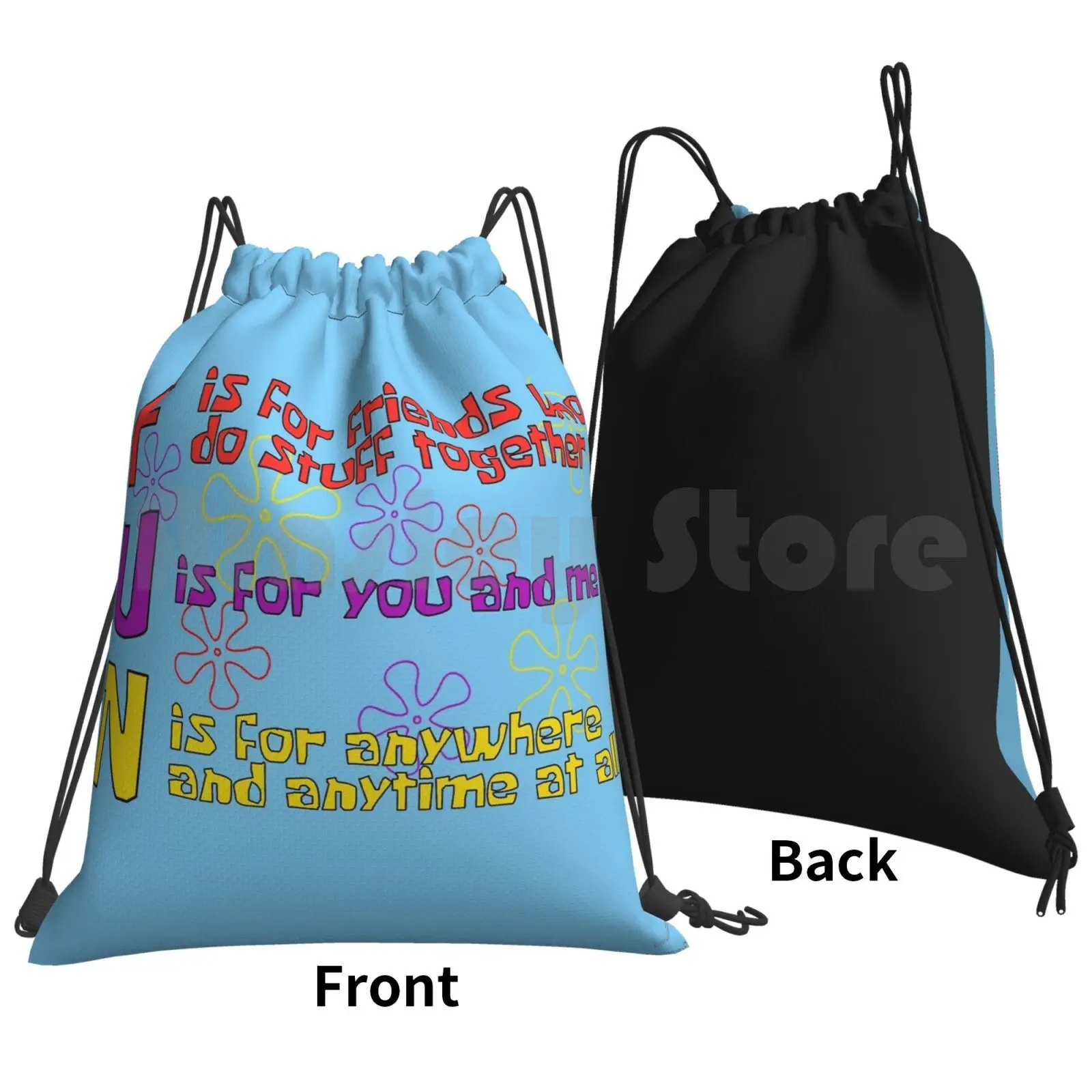 F.u.n Song ( Version ) Backpack Drawstring Bag Riding Climbing Gym Squidward Mr Krabs Plankton Sandy Cartoons