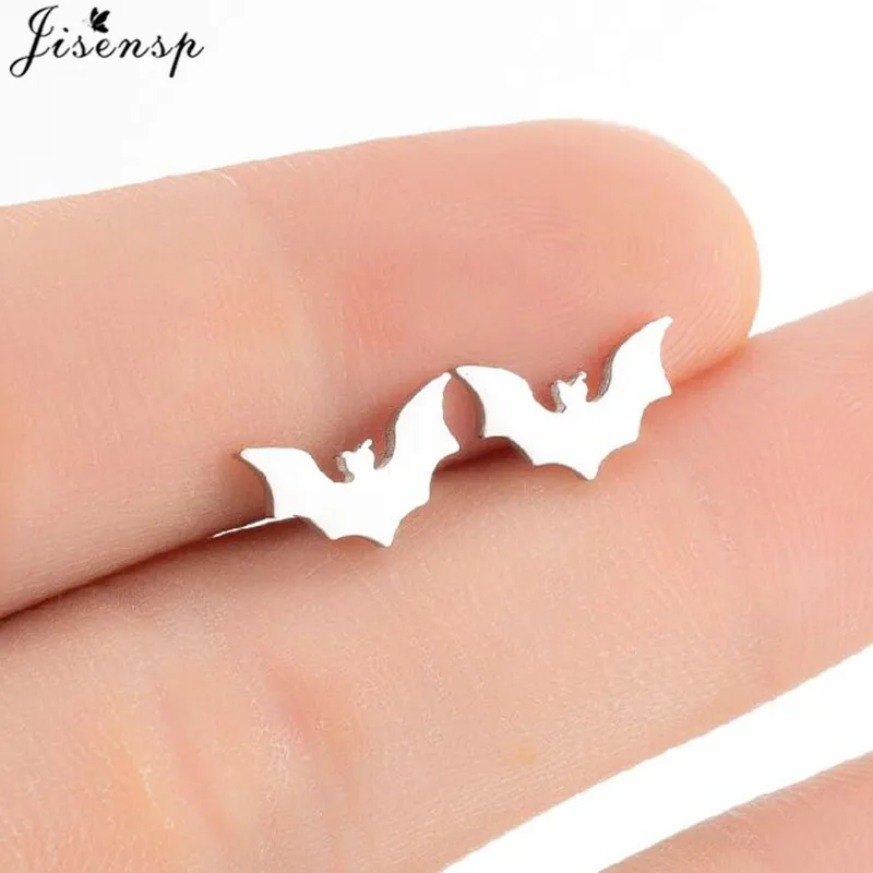 Punk Stainless Steel Bat Stud Earrings for Women Men Funny Black Bat Earings Pendientes Piercing Jewelry Hiphop Halloween Gifts