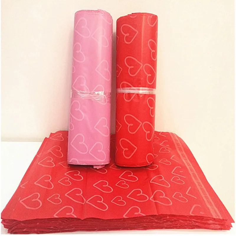 50Pcs/Lot larg Courier Bags Frosted Pink Heart Pattern Self-Seal Adhesive Bag Matte Material Envelope Mailer Postal Mailing Bag