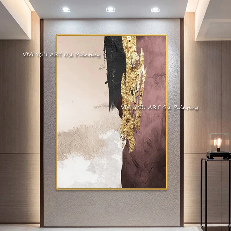 Hot Sales Black Gold Brown White Modern Handpainted Abstrat Oil Painting On Canvas Home Decor Wall Art Picture For Living Room