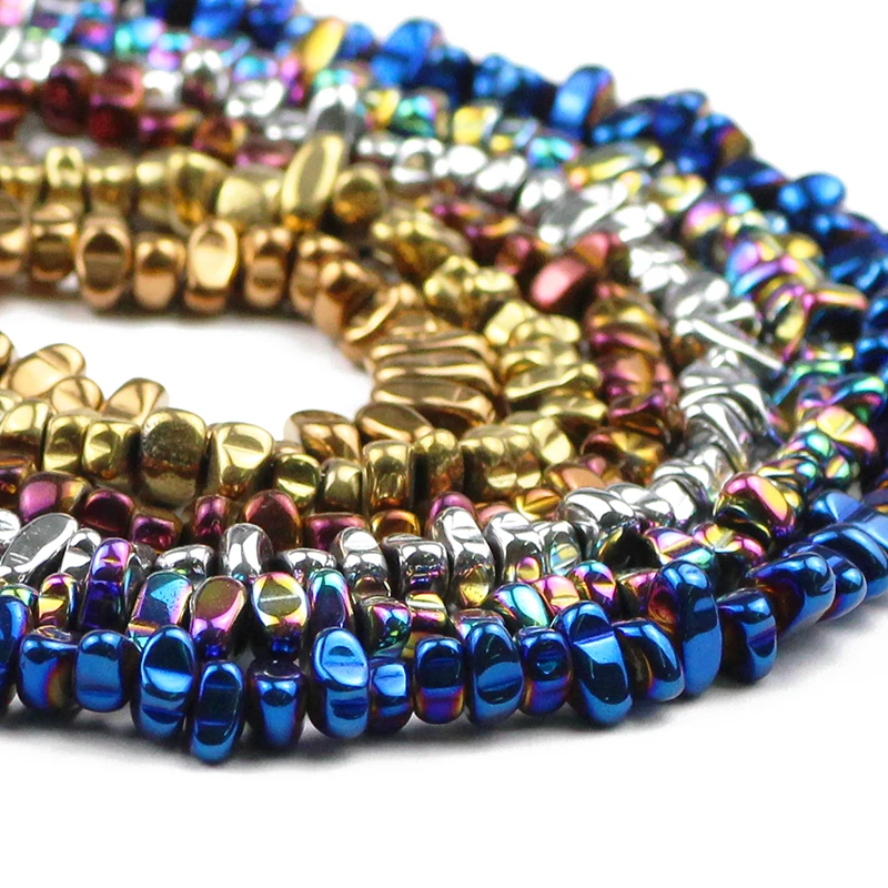 HGKLBB Natural Stone irregular Gold Color Hematite gravel Chip Loose spacer beads for Jewelry making bracelet Necklace DIY 15\'\'