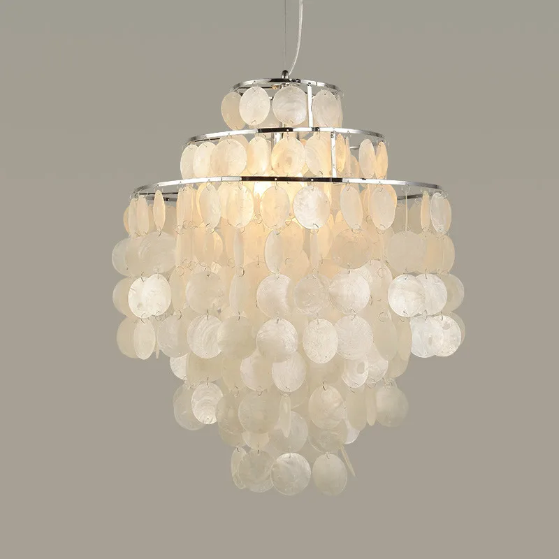 Modern Natural shell chandelier White decor design capiz For Restaurant Parlor Home Decoration living room led chandelier