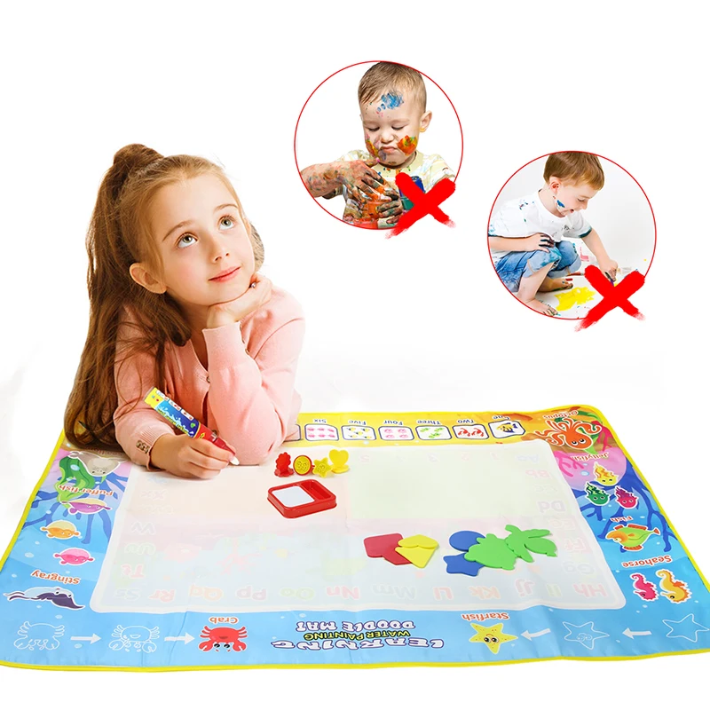 100x70cm Kids Magic Water Drawing Mat Ocean Life Theme Coloring Doodle Mat Painting Board Early Educational Toys Birthday Gift