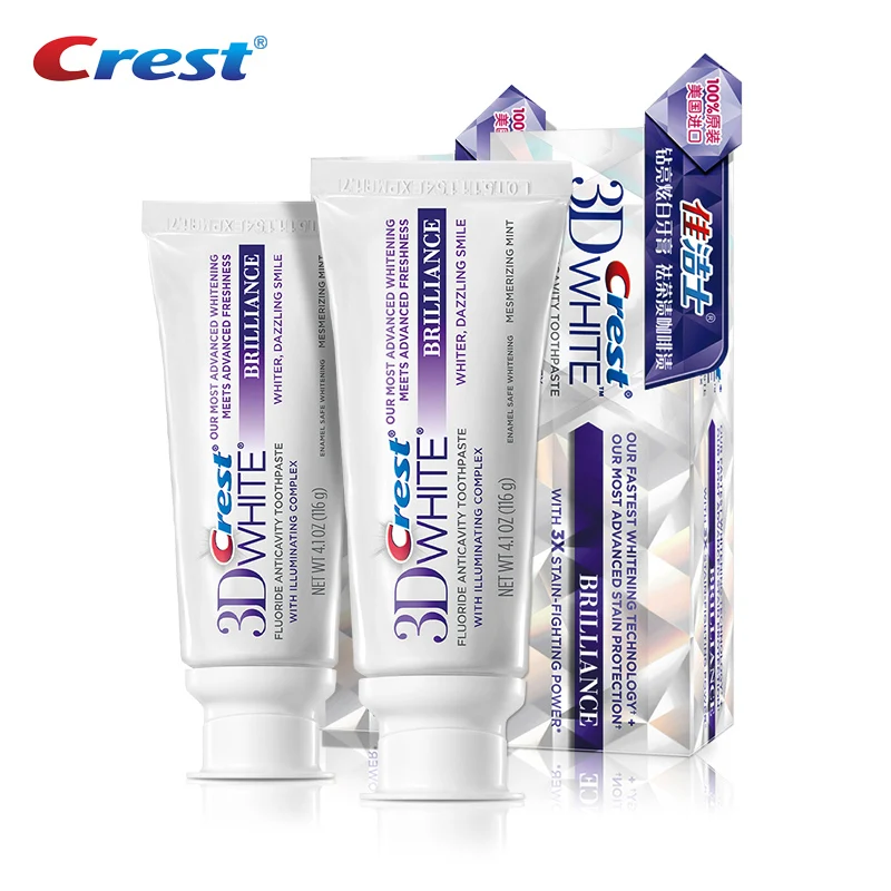 3D White Crest Brilliance Toothpaste Advanced Fluoride Anticavity Tooth Paste Teeth Whitening Gum Care Squeezers 90g * 2 Packs