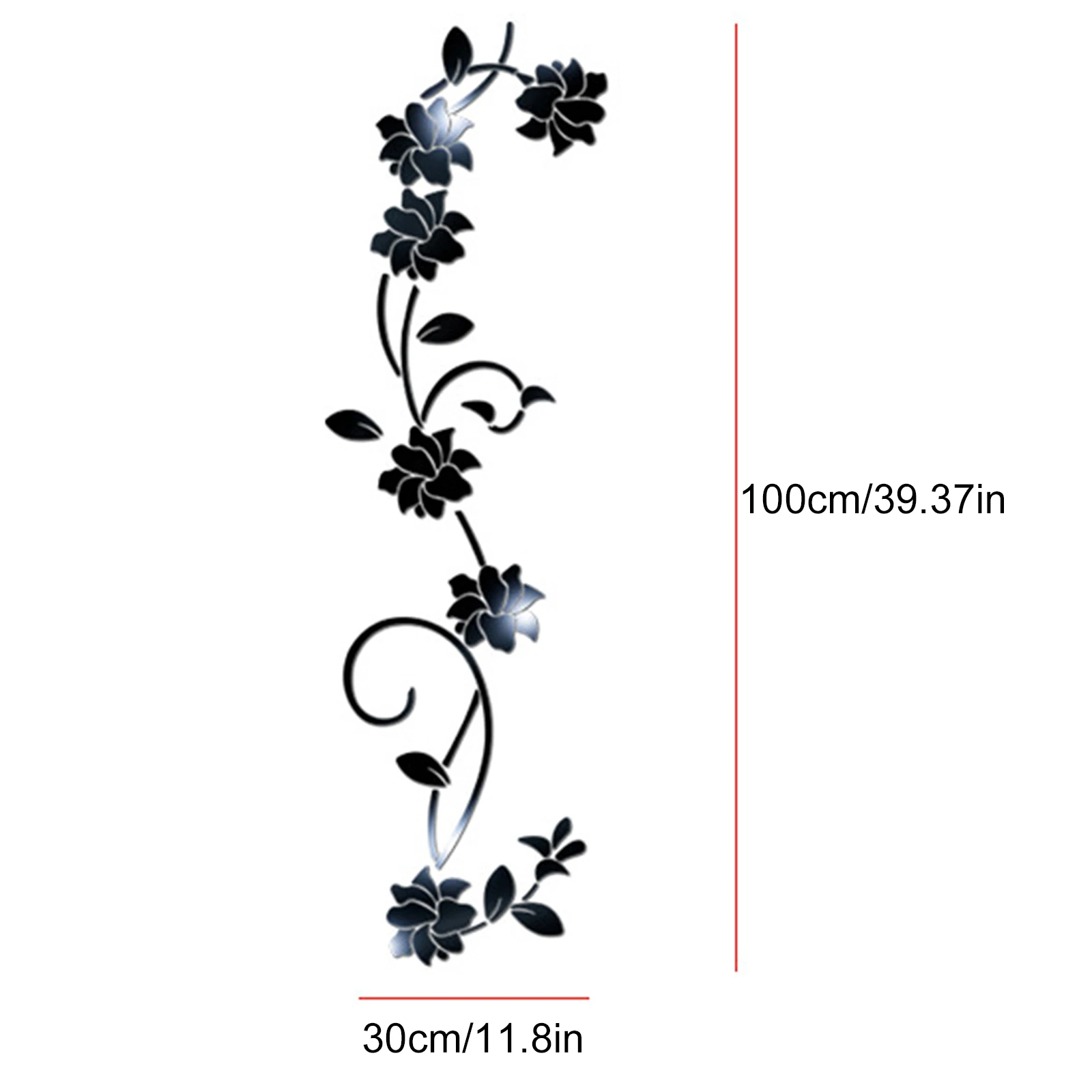 Rattan Wall Stickers 3D DIY Mirror Effect Flower Vine Acrylic Wardrobe Mural Decal Gold Silvery Black Home Decoration Flowers