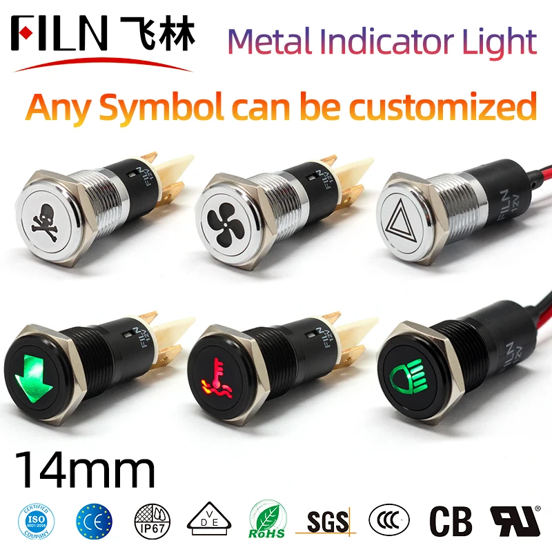 14mm Waterproof Lamp FILN 12V LED Car Signal Lights Instrument Pilot light red blue indicator light with wire