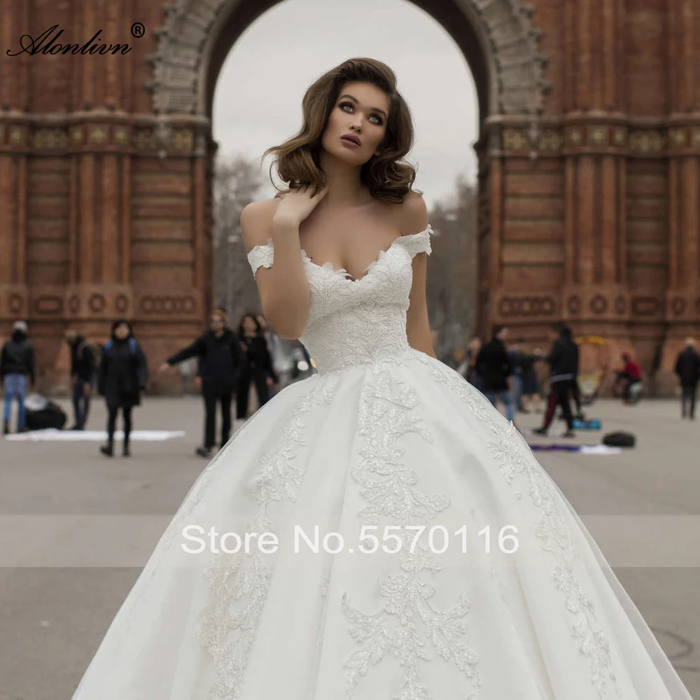 Alonlivn Noivas Luxury Embroidery Appliques Ball Gown Wedding Dresses Beading Pearls Sweetheart Off The Shoulder For Brides