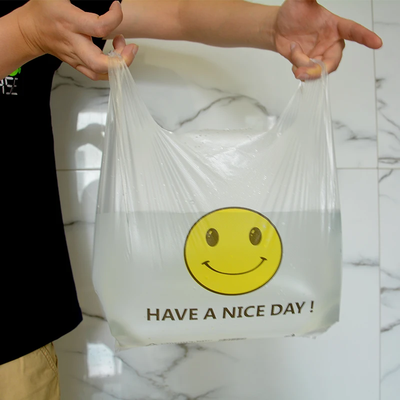 SmileTransparent-bolsa de plástico para regalo, chaleco ecológico con asa, embalaje de alimentos, 3 Especificaciones, 40 unidades