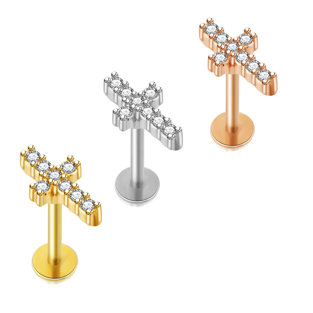 Kristall Blume Tragus Piercing Ohrring Flache 16G Kreuz Knorpel Piercing Stud Helix Schmuck Conch Rook Lappen Ohrring Labret Stud – Detail 8