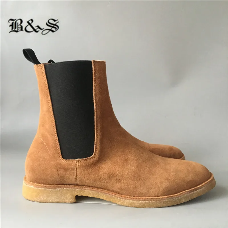 

Black& Street Real Picture Handmade Suede Leather West Kanye Desert Boots Slim Fit denim Martin Chelsea Boots