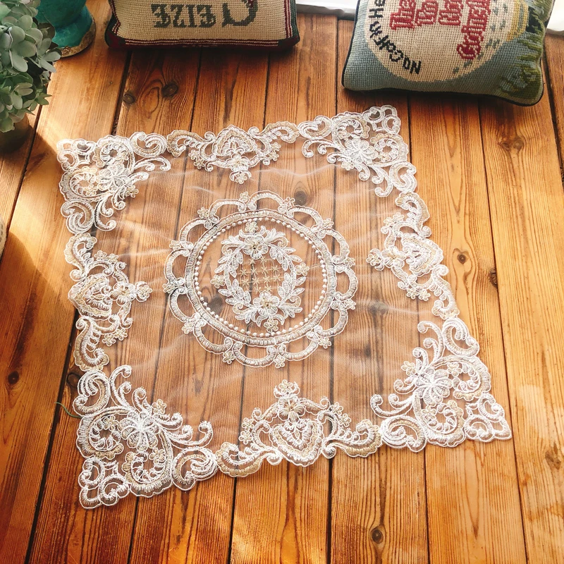 British Embroidered Square Lace Bedroom Study Living Room Food Fruit Dust Cover Placemat Coaster Banquet Party Coffee Table Mat