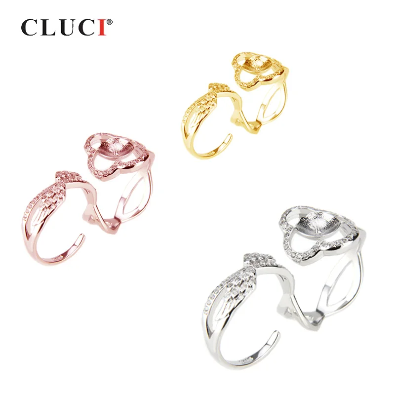 

CLUCI Fashion Wilver 925 Silver Bridal Ring Women Adjustable Pearl Ring Mounting Jewelry SR2022SB