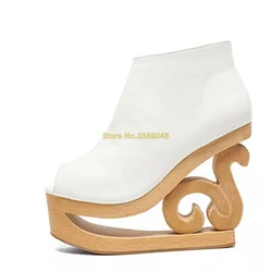 Strange Style Heel Women Shoes Peep Toe Platform Cut Out Wedges Wooden Heel Fashion Runway Women Shoes