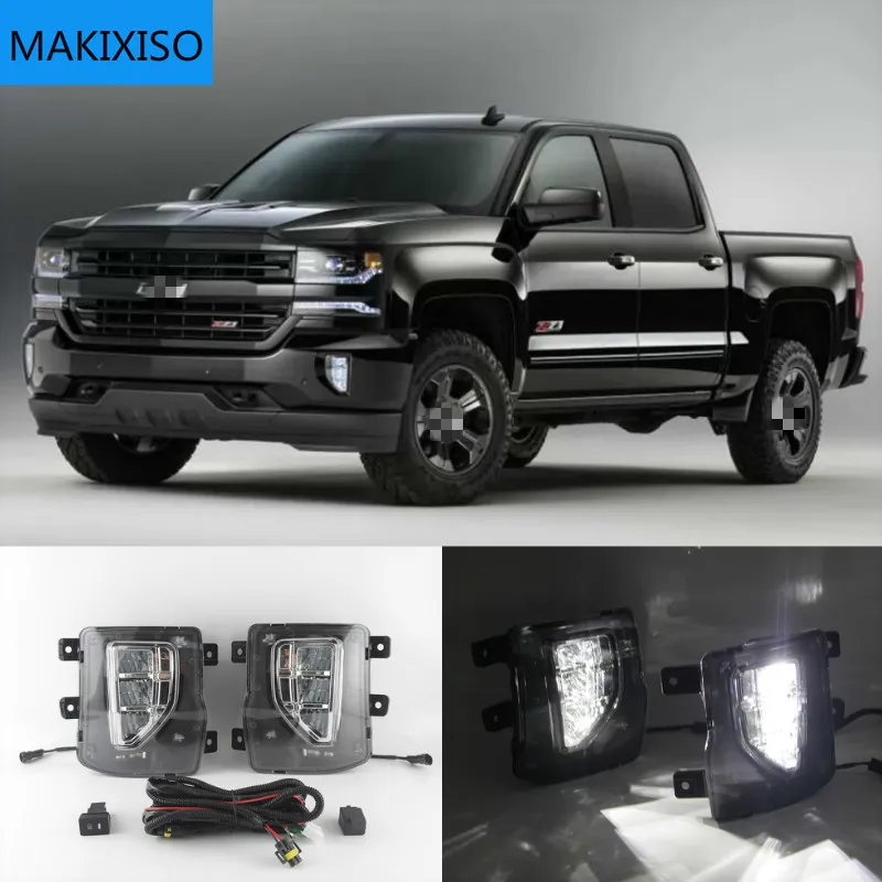 2Pcs Car Front Fog Lights Bumper Daytime Running Driving Lamps for  chevrolet Silverado 1500 2016 2017 2018