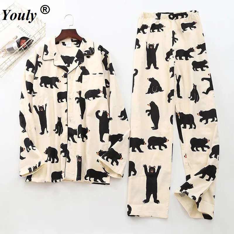 2023 Cute White Bear 100% Brushed Cotton Women Pajama Sets Spring Casual Fashion Animal Sleepwear Homewear Sexy Pijamas Mujer