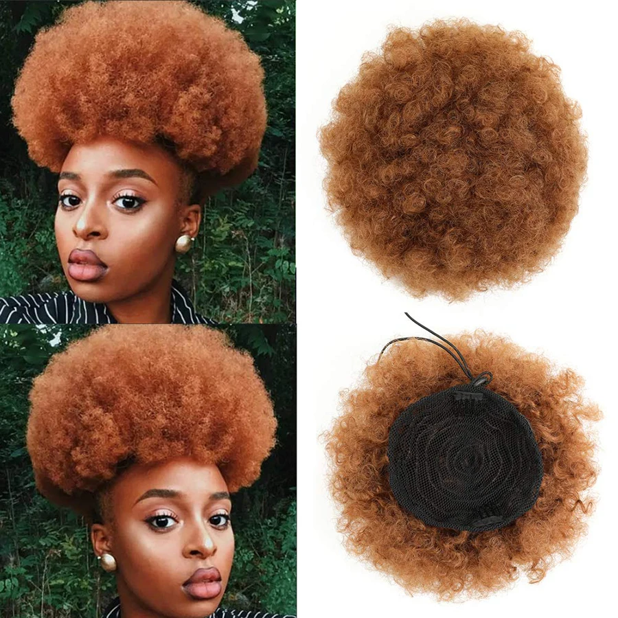 Hairpiece Hair Afro Puff syntetyczny kędzierzawy kok Chignon fałszywy sznurek do przedłużania włosów kawałek z klipsami w dużych rozmiarach