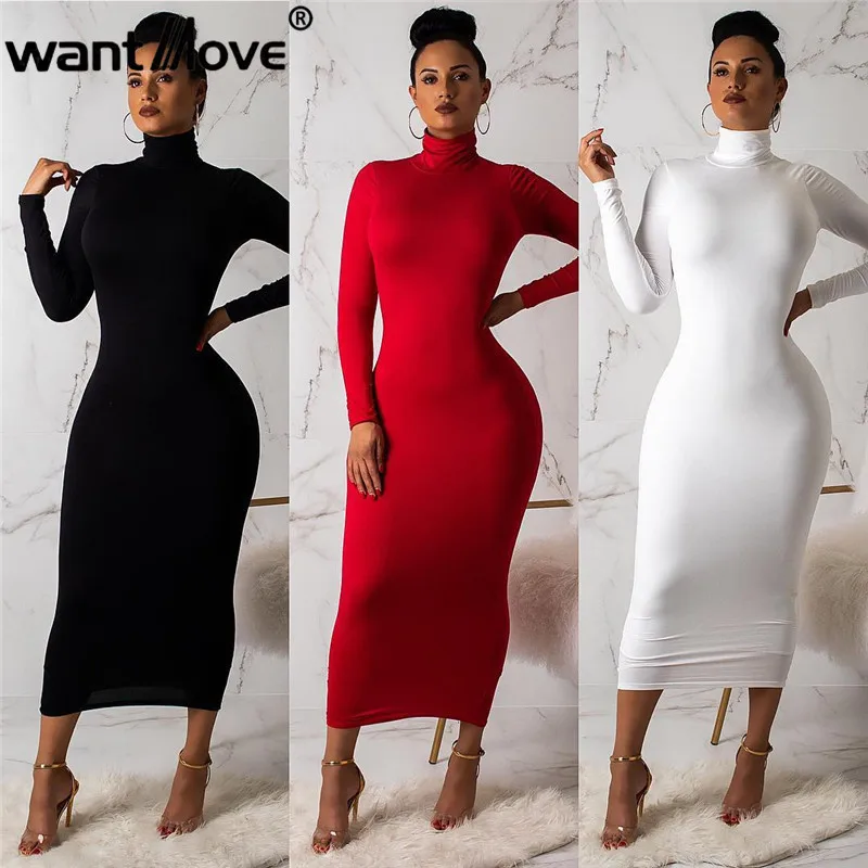 

Wantmove 2021 New 4 Colors Autumn Maxi Dress Sexy Back Zipper Long Sleeve Slim Club Office Lady Solid Slim Maxi Dress JZ550