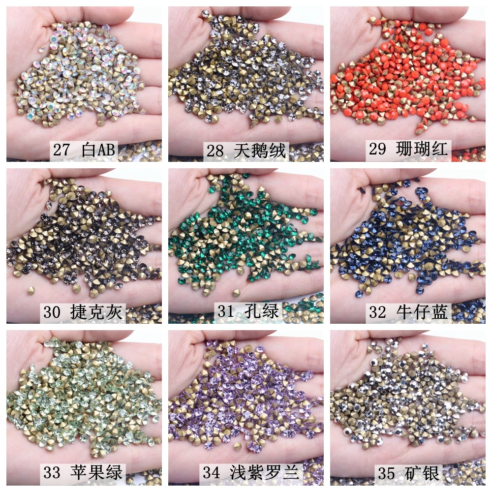 Shiny Glass Rhinestones Many Colors ss6-ss10 1.9-2.8mm Mini Pointback Stones Loose Strass Bead DIY Nail Art Decoration