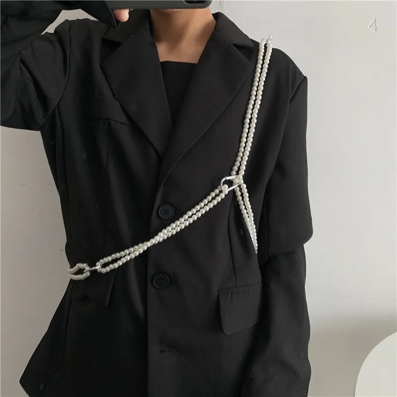 2021 new pearl waist chain fashion pearl Body Harness Chain temperament elegant shirt suit belt female decorative diagonal