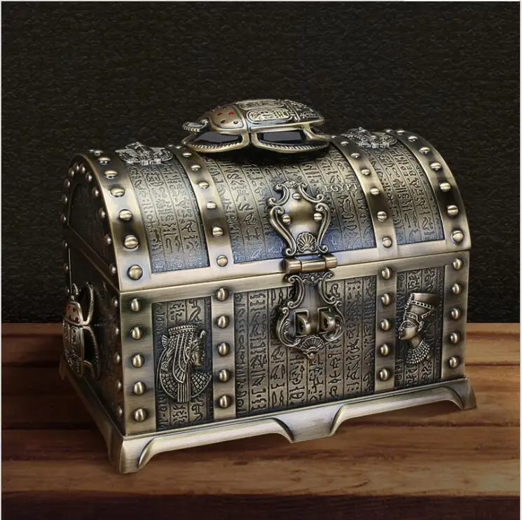 Egyptian Two Layers Bronze /Antique Petwer Metal Jewelry Box Makeup Organizer Jewelry Organizer Tin Box For Women'S Gift Z194