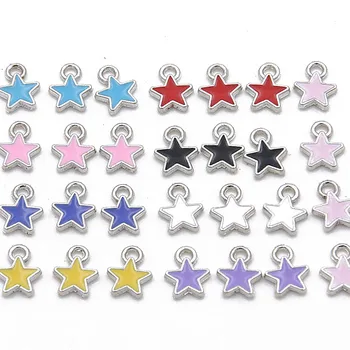 50 Stuks 6*8Mm 9 Kleur Lichtmetalen Metal Drop Olie Kleine Stars Charms Rhodium Hanger Voor Diy Armband ketting Sieraden Maken